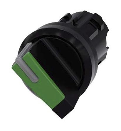 Selector switch, illuminable, 22 mm, round, plastic, green, selector switch, short, 2 switch positions O-I, latching, actuating angle 90°, 10:30h/13:30h