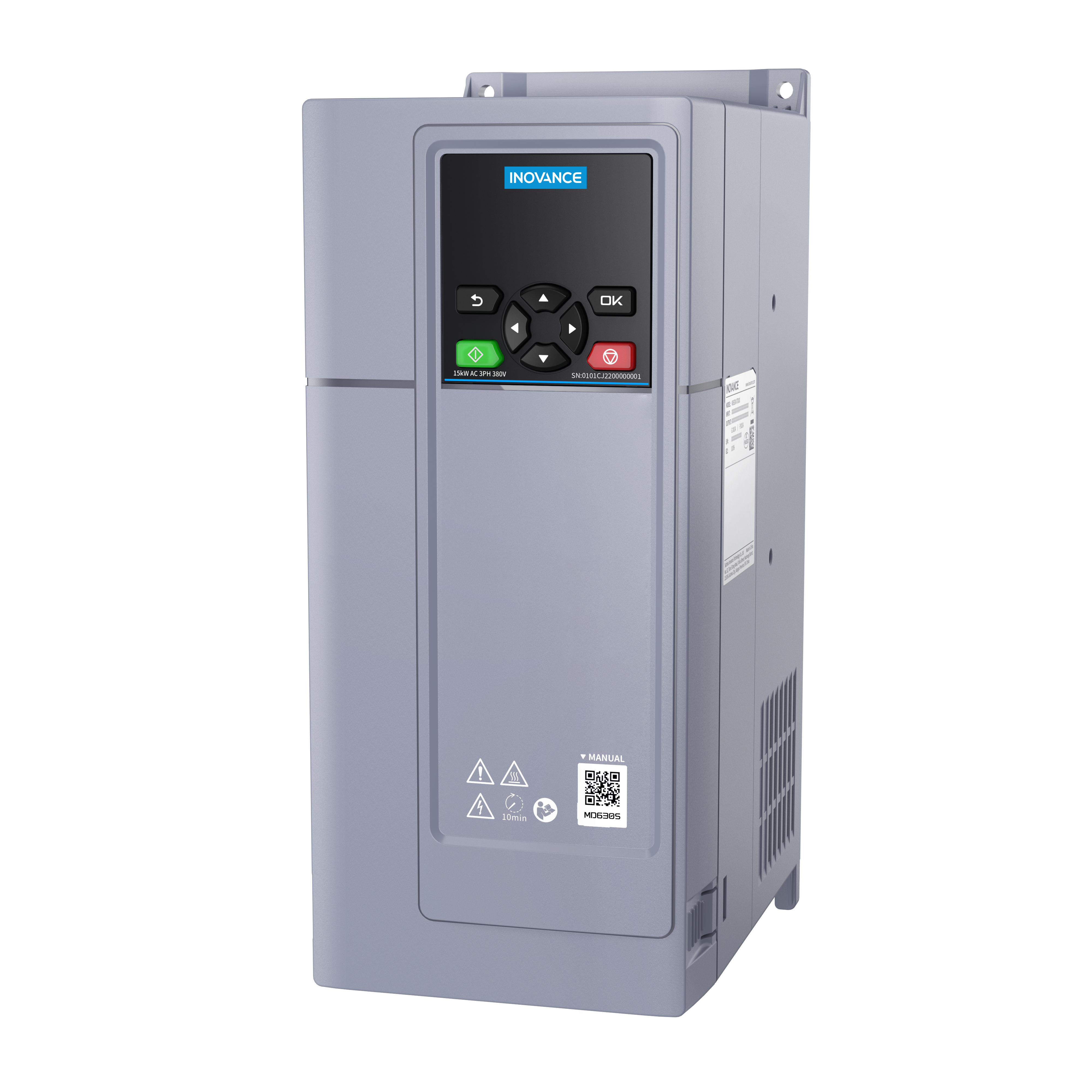 MD630 AC inverter.3ph 400V.  HD:25.0A/11.0Kw.  ND 32.0A/15.0Kw. IP20. C3 Filter built-in. STO. Dims: W125 x H303 x D186