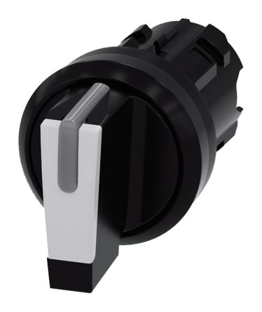 Selector switch, illuminable, 22 mm, round, plastic, white, selector switch, short, 3 switch positions I-O-II, latching, actuating angle 2x45°, 10:30h/12h/13:30h