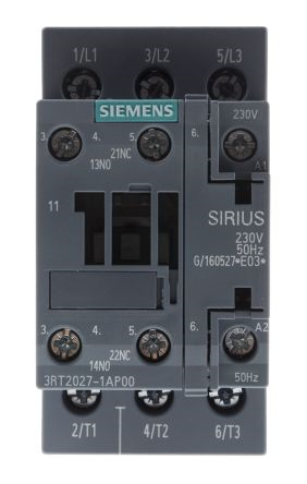 power contactor. AC-3e/AC-3. 32 A. 15 kW / 400 V. 3-pole. 230 V AC. 50 Hz. auxiliary contacts: 1 NO + 1 NC. screw terminal