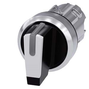 Selector switch, illuminable, 22 mm, round, metal, shiny, white, selector switch, short, 3 switch positions I-O-II, latching, actuating angle 2x45°, 10:30h/12h/13:30h