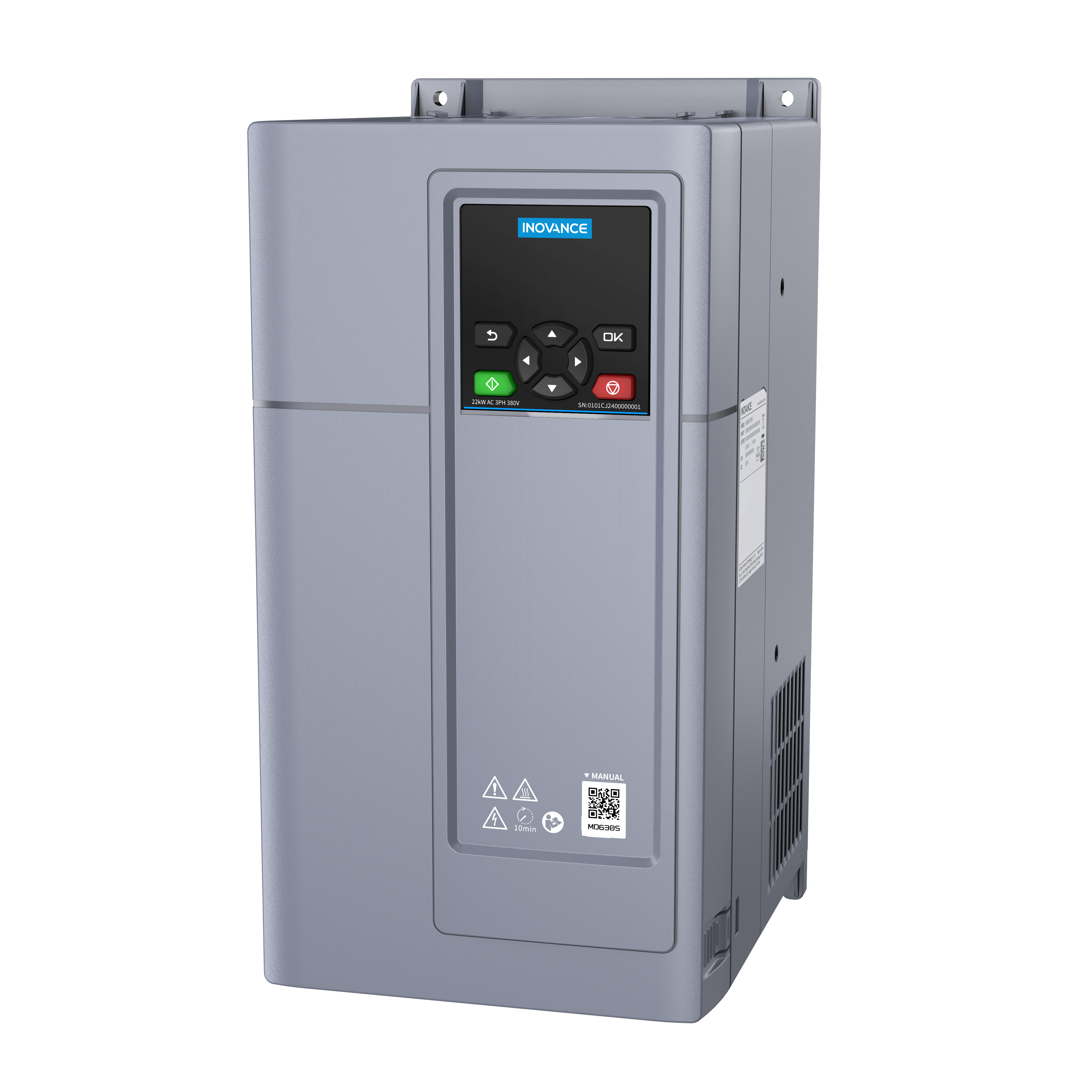 MD630 AC inverter.3ph 400V. HD:37.0A/18.5Kw.  ND 45.0A/22.0Kw. IP20. C3 Filter built-in. STO. Dims: W165 x H330 x D200