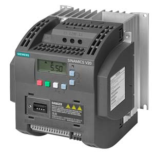 SINAMICS V20 380-480 V 3 AC -15/+10% 47-63Hz rated power 3.0 kW with 150% overload for 60 sec. Integrated filter C3 I/O: 4 DI. 2 DO.2 AI. 1 AQ fieldbus: USS/MODBUS RTU with built-in BOP protection: IP20/ UL open size: B 140x160x165 (WxHxD)