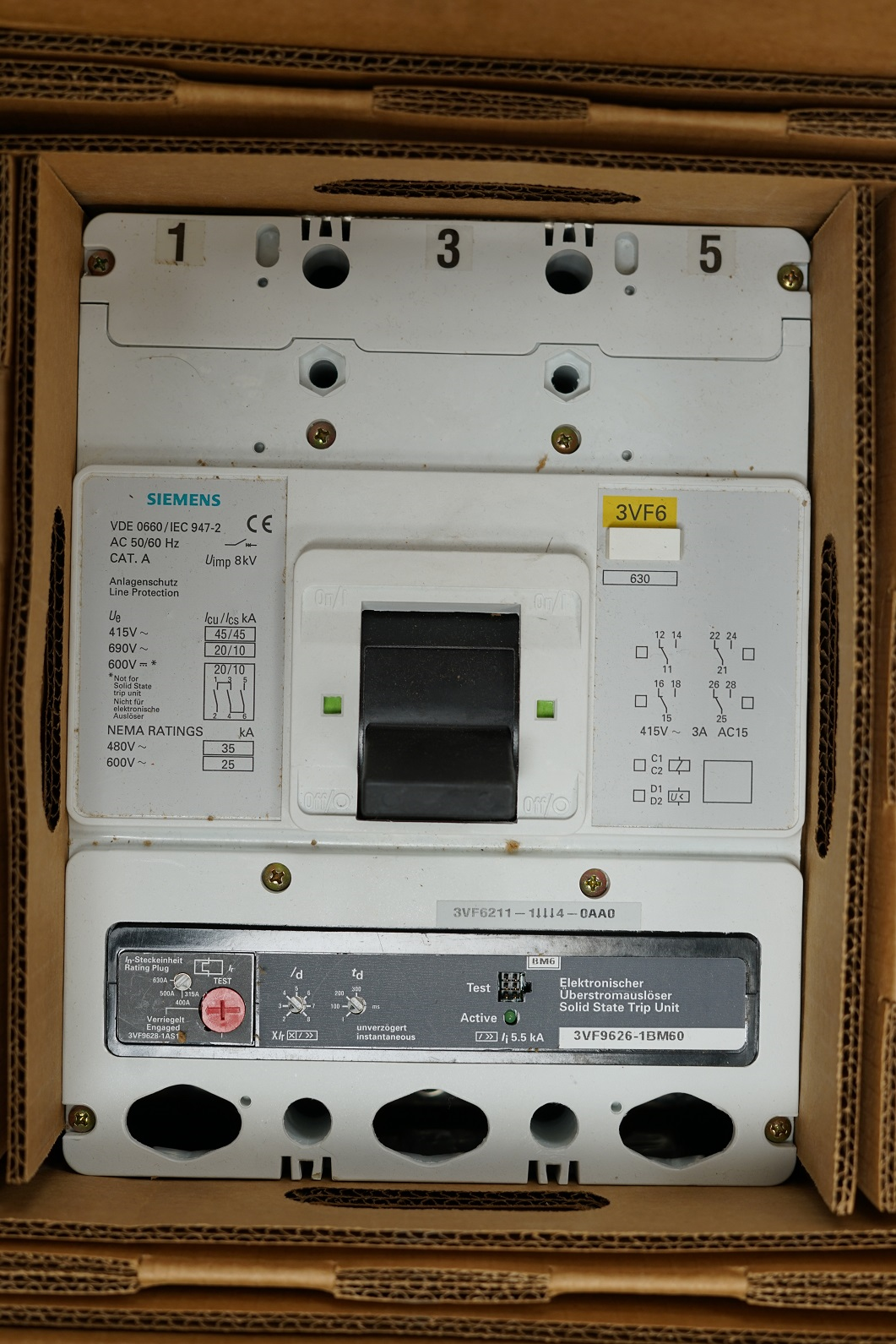 630A 3P MCCB ADJ.TRIPS ELECTRONIC 45 3VF6211-1BM64-0AA0