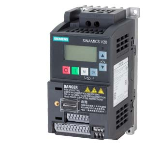 SINAMICS V20 200-240 V 1-ph-AC -10/+10 Rated power 0.37 kW with 150% OL for 60 sec. Integrated filter C1 I/O interface: 4 DI. 2 DQ. 2 AI. 1 AO Fieldbus: USS/Modbus RTU with built-in BOP  IP20/UL open Size: Size AA 68x142x108 (WxHxD)