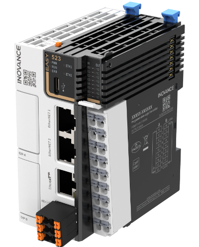 Easy523 PLC with motion control architecture using realtime EtherCAT communication and Ethernet/IP to control the drives, Modbus TCP.