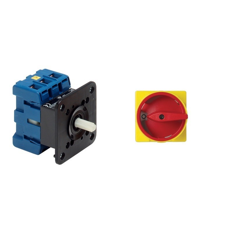 Kraus & Naimer 25A Ith rated 4 Pole Switch Disconnector Front Panel Mounting Red/Yellow Handle (70024808)
