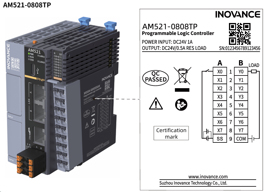 AM500 PLC with Codesys, Dark Grey. EtherCAT master 8 axis motion.,Digital I/O 8in/8out PNP/PNP,EtherNET/IP Modbus TCP, RS485. USB-C PC connectivity. Addition expansion with GE20 and GL20 modules.
